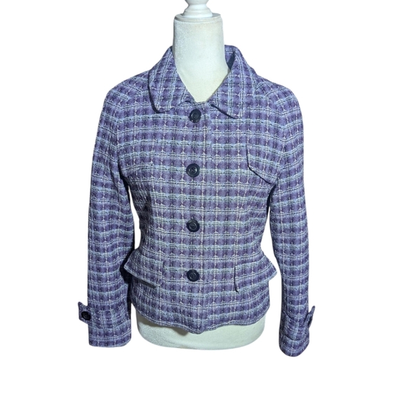 Pendleton Lavender Purple Plaid Blazer 100% Wool Tab Sleeves Cropped Sz 10P - Picture 2 of 11